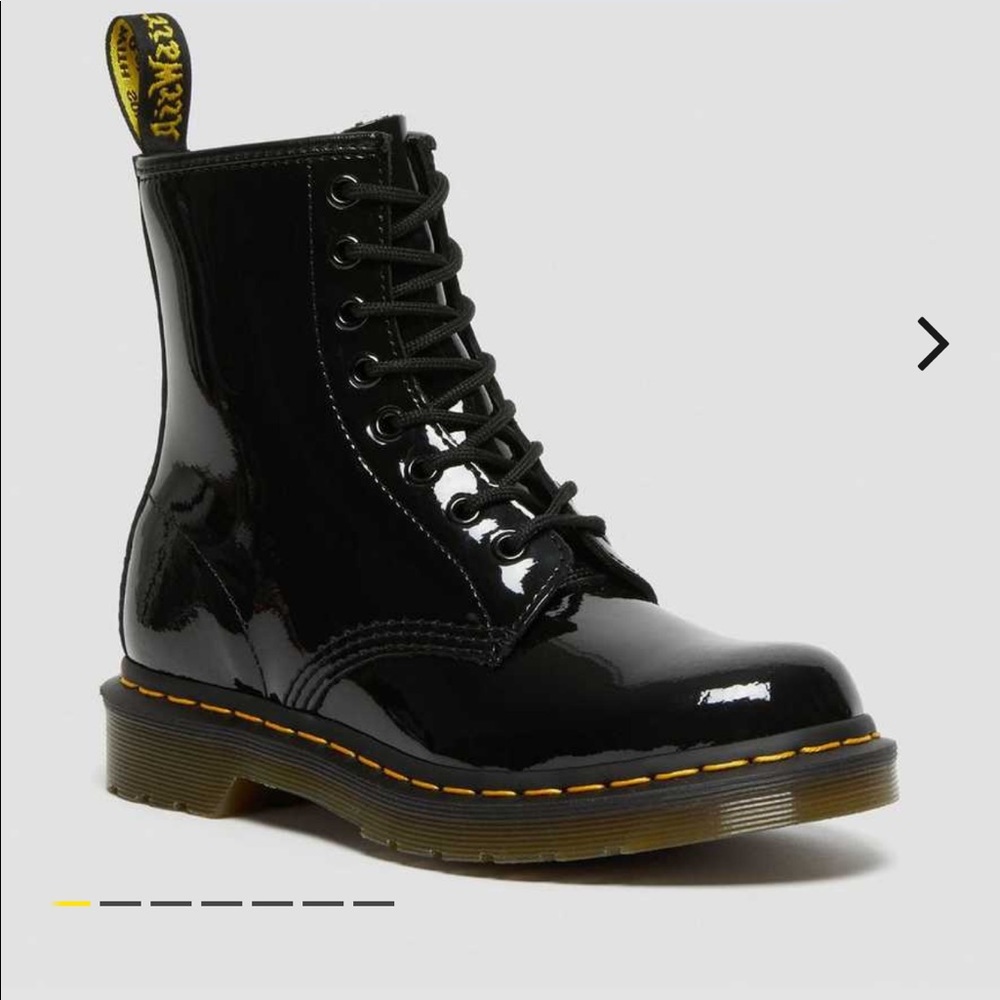 1460 patent leather lace up boots